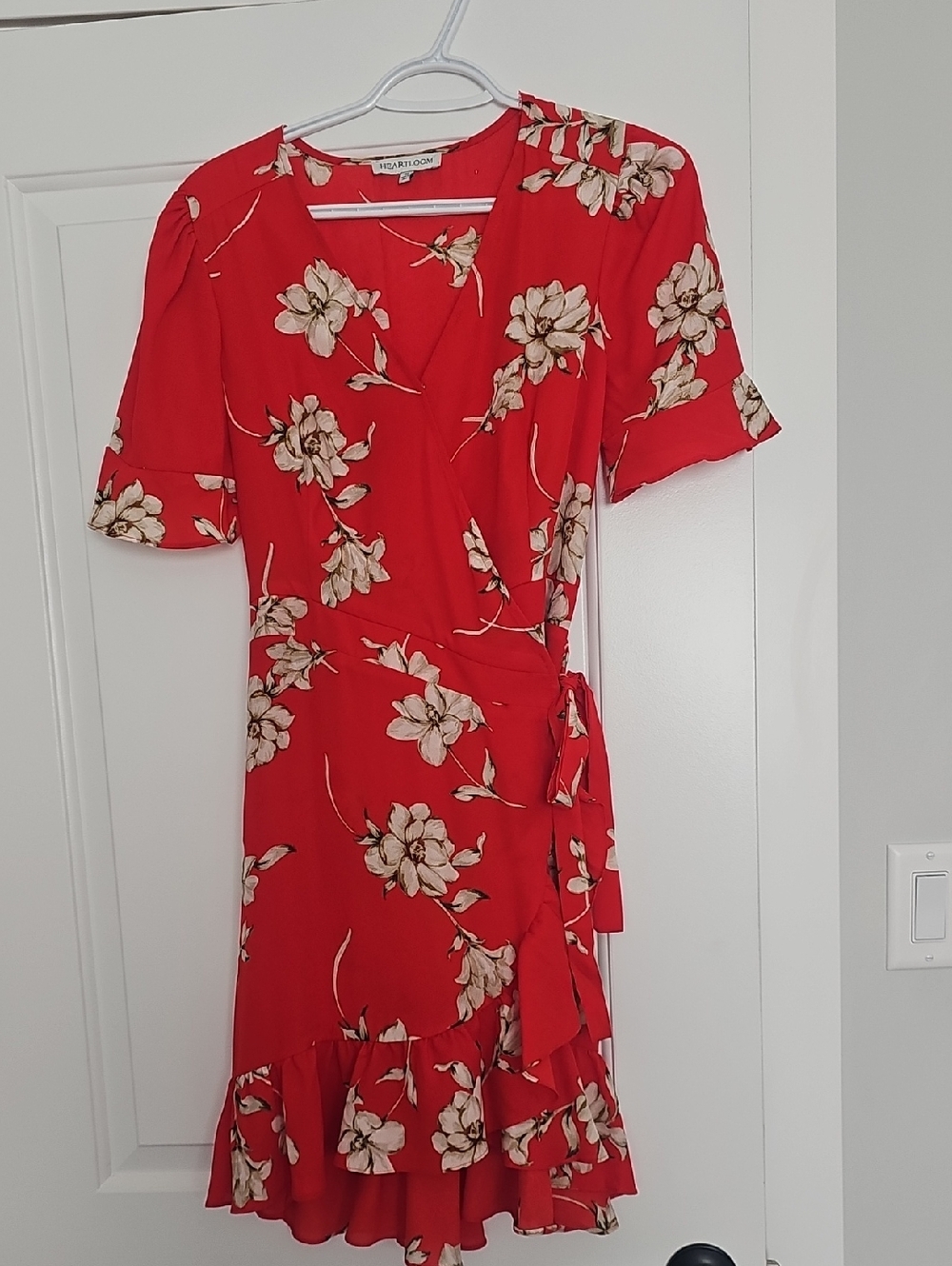 Heartloom Red Floral Wrap Mini Dress with Cream Blooms